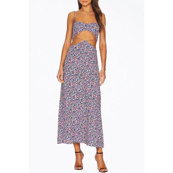 AFRM Dresses & Skirts - NEW AFRM hanna floral-print cutout crepe midi dress in summer multi ditsy